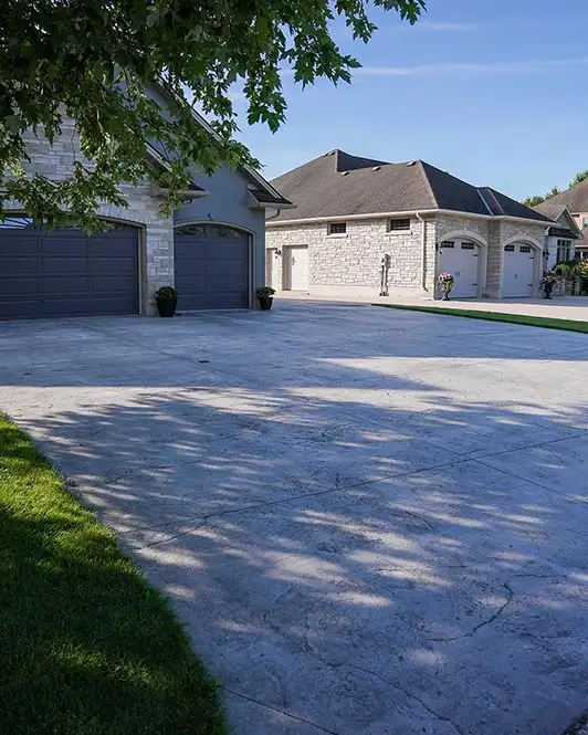 A large newly done concrete driveway