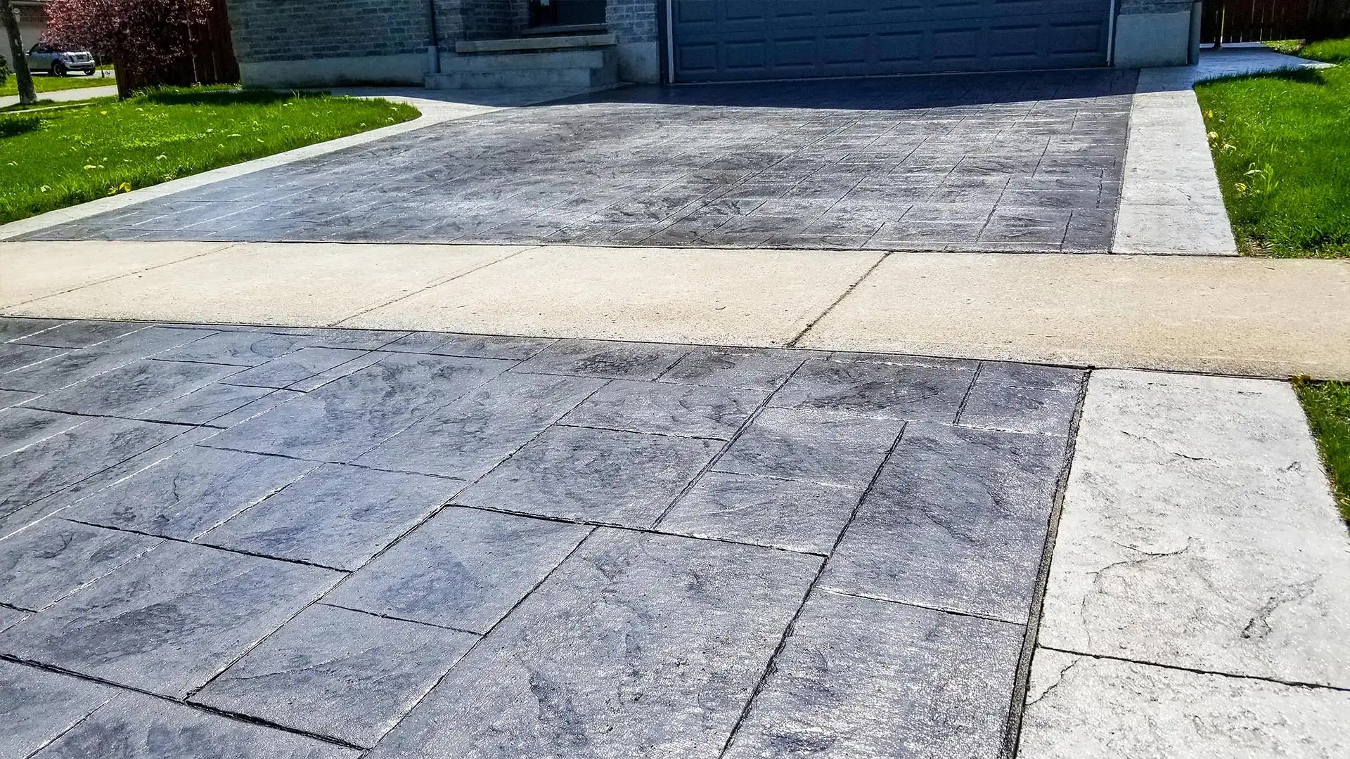 A wide concrete driveway